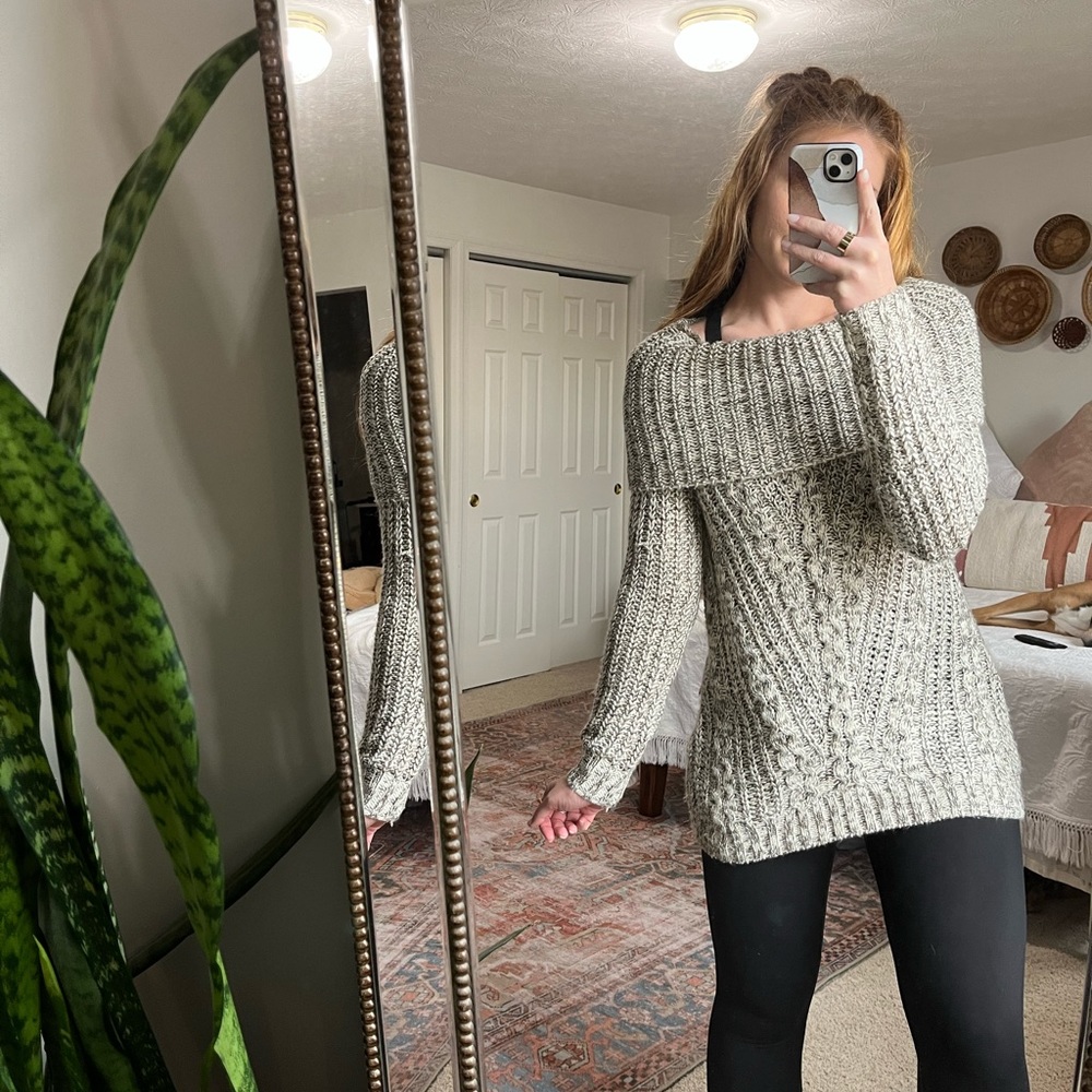 Cecico Cable Knit Oversize off the Shoulder Sweater
